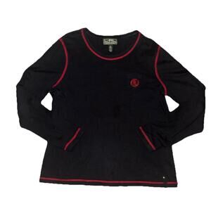 Lauren Ralph Lauren Active Womens XL Black Top Red Logo 3/4 Sleeve